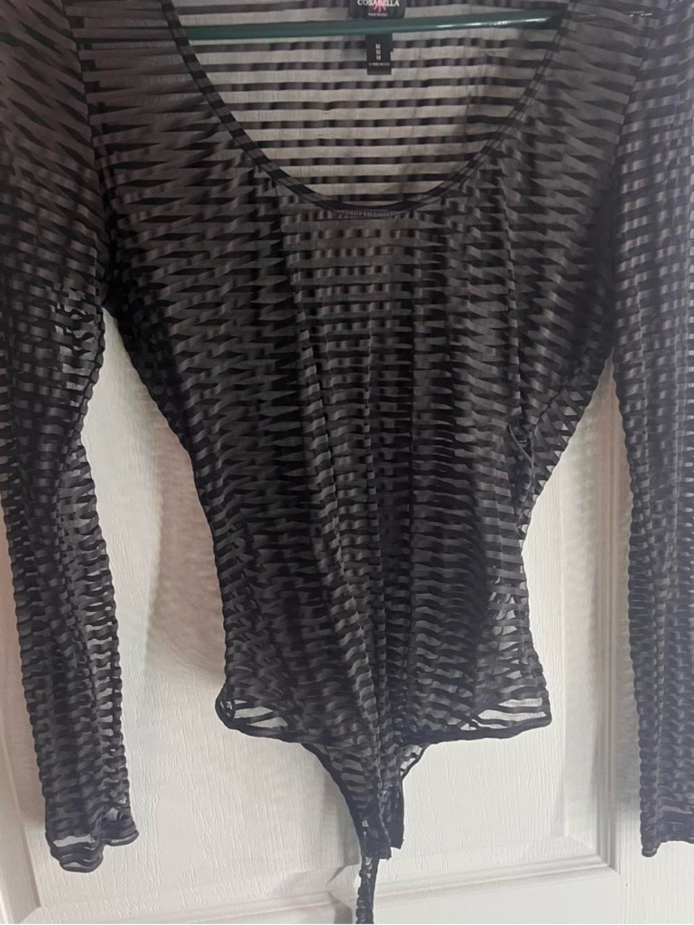 Cosabella Sheer Black Striped Long-Sleeve Bodysuit